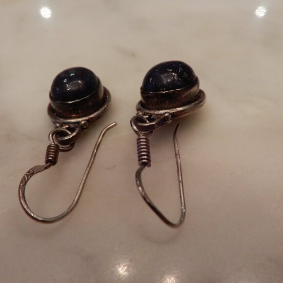 925 Silver and Blue Stone Dangle Earrings - Picture 2 of 5